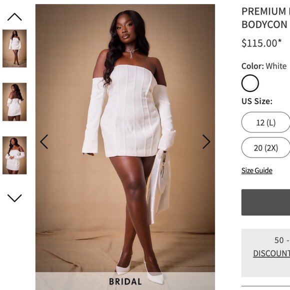 PrettyLitleThing Premium Plus White Bardot Boning Detail Bodycon Dress - Picture 1 of 6